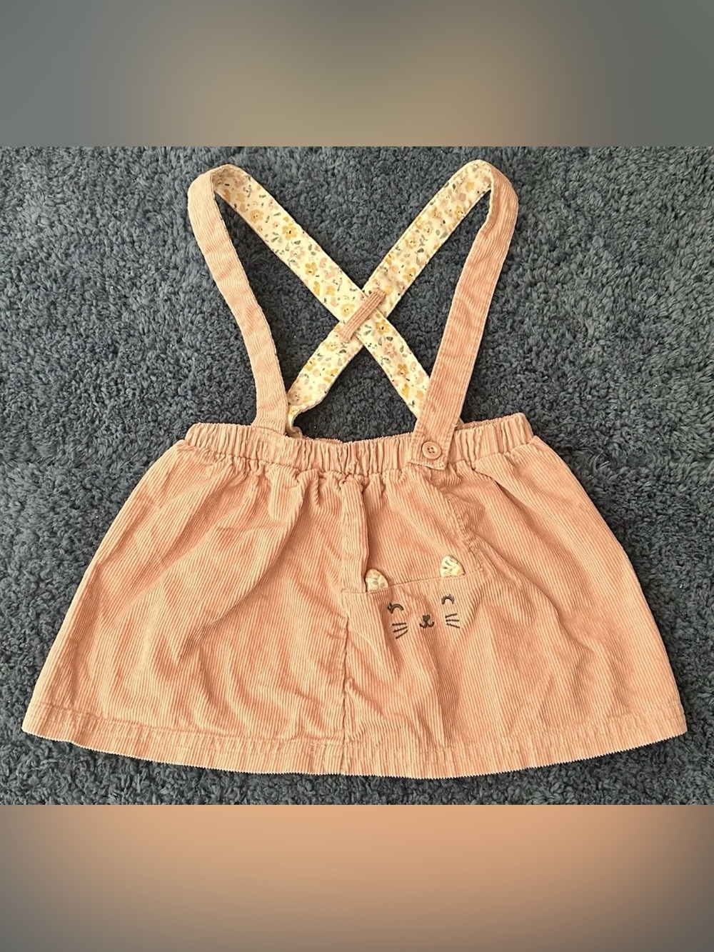 Carter’s Baby Girl 18M Pink Corduroy Cat Face 3D Ears Floral Suspender Skirt